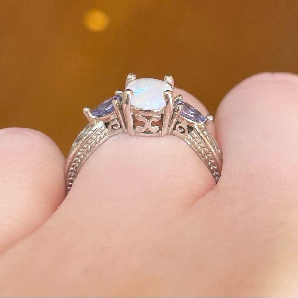 14K Opal Tanzanite filigree white lab oval teardrop purple white gold ri…​ - Picture 7 of 11